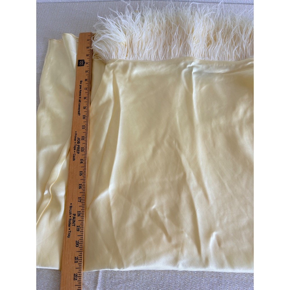 Zara Feather Trim Satin Midi Dress Medium Yellow Strapless Party wedding new - Picture 7 of 15